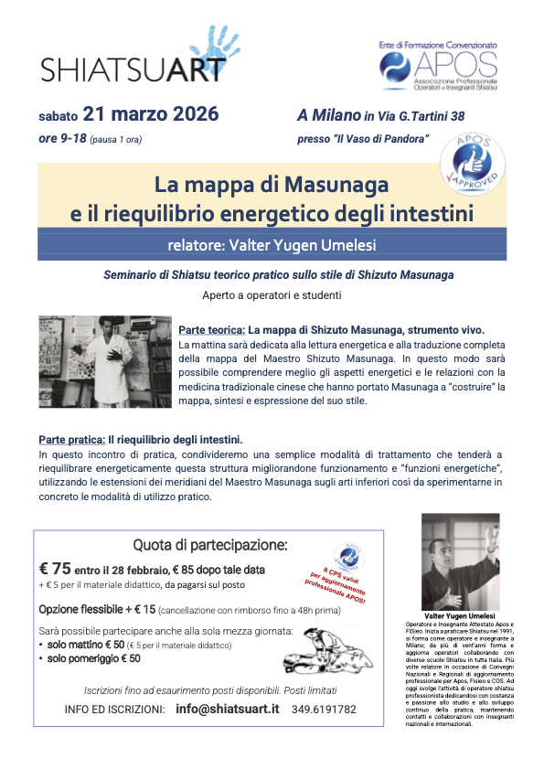 NON PIÙ DISPONIBILE -  "La Mappa di Masunaga" e il "Riequilibrio degli Intestini" - Milano